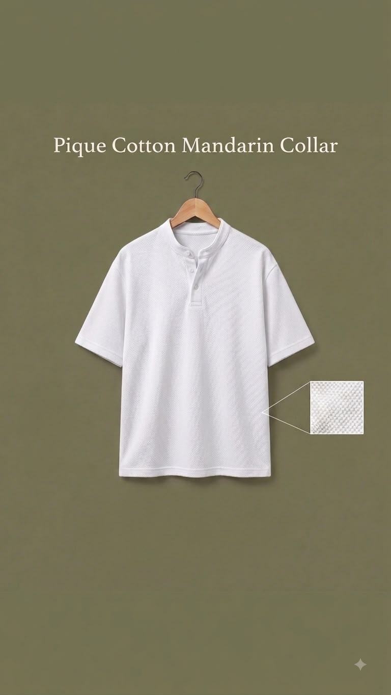 Sustainable Cotton Piqué Mandarin Collar T-Shirt – white